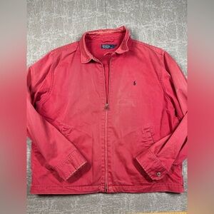 Vintage Polo Ralph Lauren Faded Bomber Red Full Zip Jacket Cotton Mens Size XXL